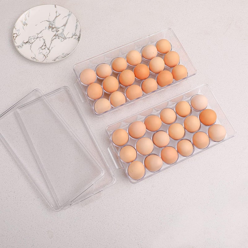 Sooyee 2 Pack Egg Holder for Refrigerator, Plastic Egg Storage Container, Fridge Egg Organizer, Clear Refrigerator Organizer Bins with Lids, Stackable Tray Holds 18 Eggs - Image 2